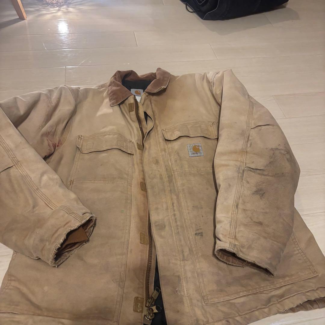 Carharttワークジャケット ダック地 ベージュ YKK キルティング裏地