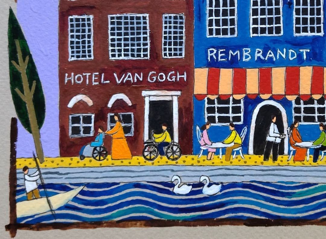 奥村ユズル　水彩画原画　アムステルダム運河の街