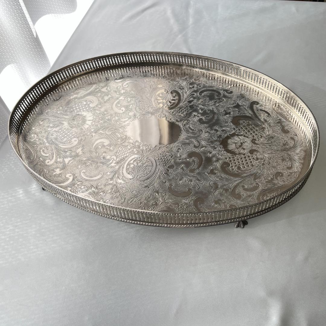 【英国】 ギャラリートレー オーバル型 45cm クロウフット