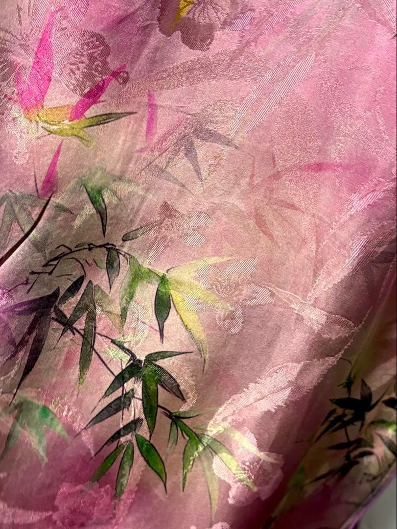 【桃色ワカメページ】ジャカード シルク チャイナドレス ロングワンピース