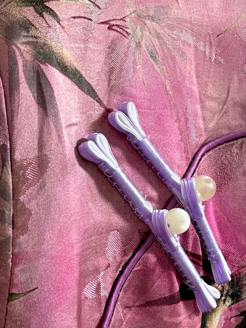 【桃色ワカメページ】ジャカード シルク チャイナドレス ロングワンピース