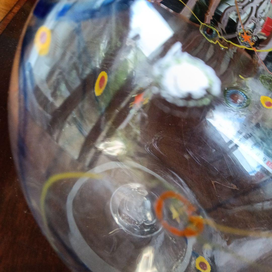 サイン入り 吹きガラス 直径約20cm 吹きガラス工房一星 泡ラサグラス(白) ¥