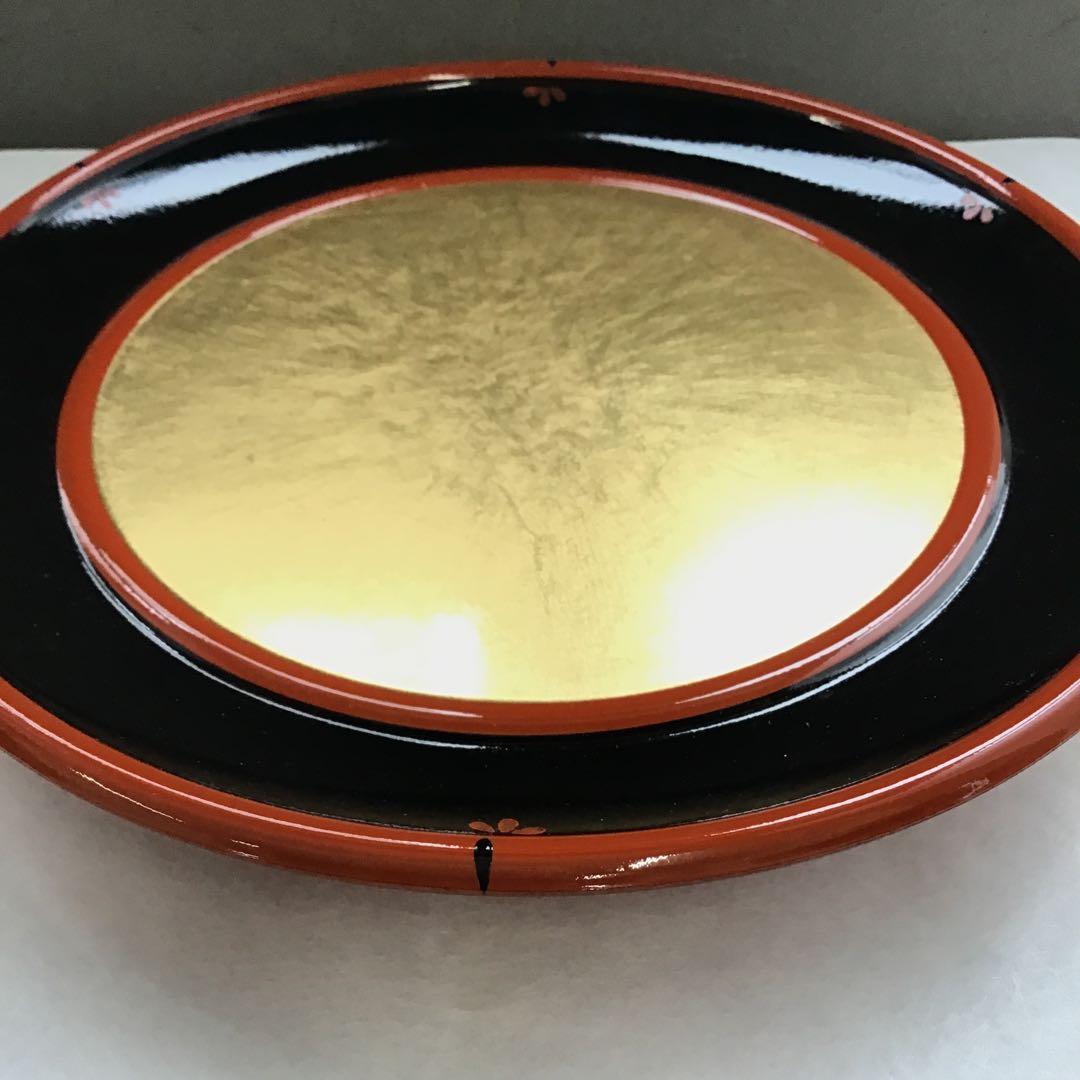 茶道具　漆器盆　朱塗金箔盆　床飾りや実用性も兼ねる　紙箱　S60BN