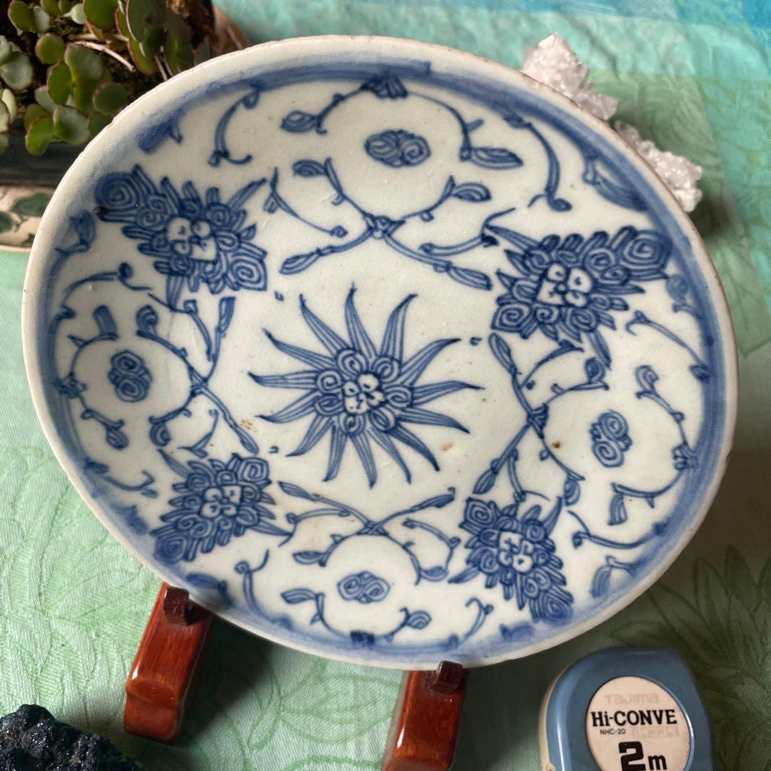 古染付 青花山水人物紋 皿 中国古玩 中国美術 唐物骨董 A282c