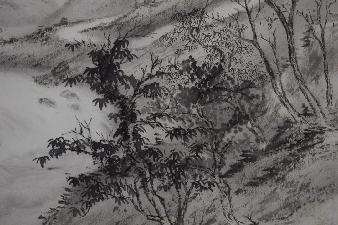 真作/弧邨/晩夏/夏山村風景図/馬にひまわり図/花鳥図/掛軸☆宝船☆AH-699