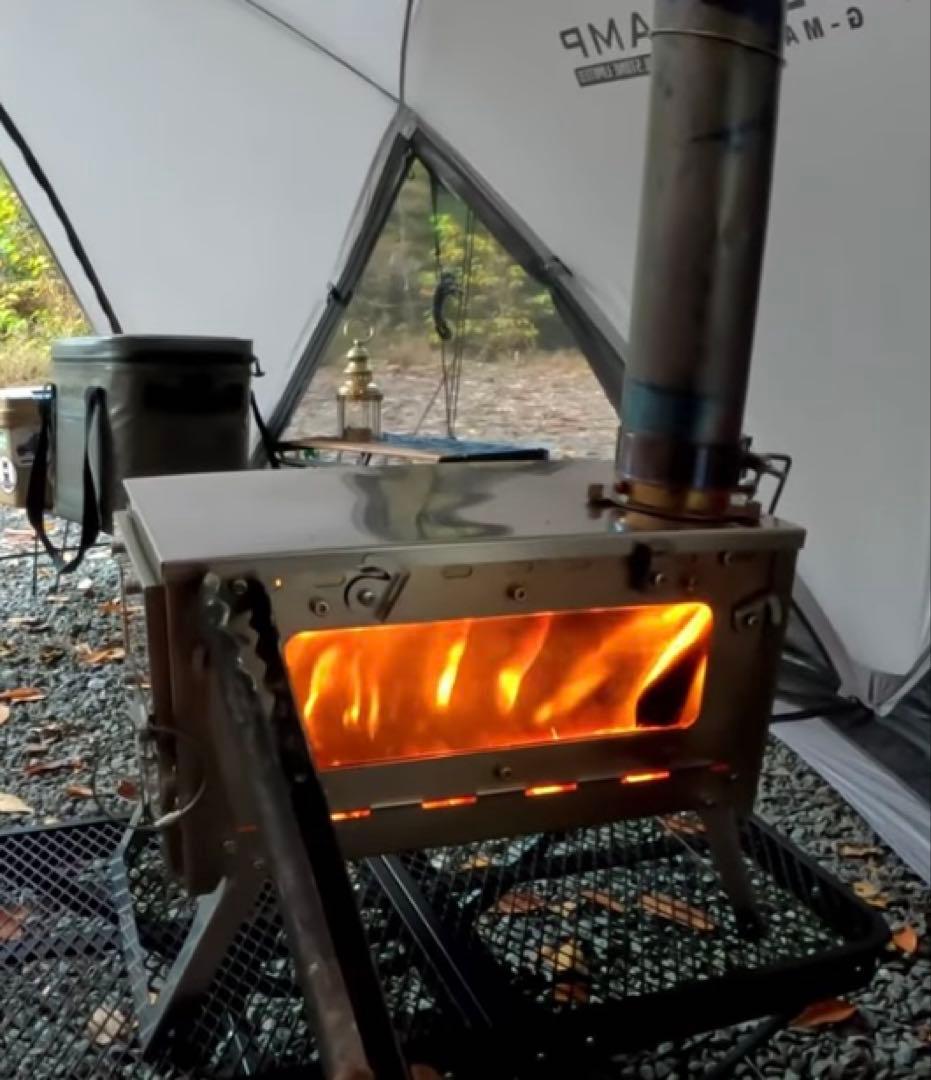 Wind travel薪ストーブ折りたたみ3面ガラス窓 ステンレス製