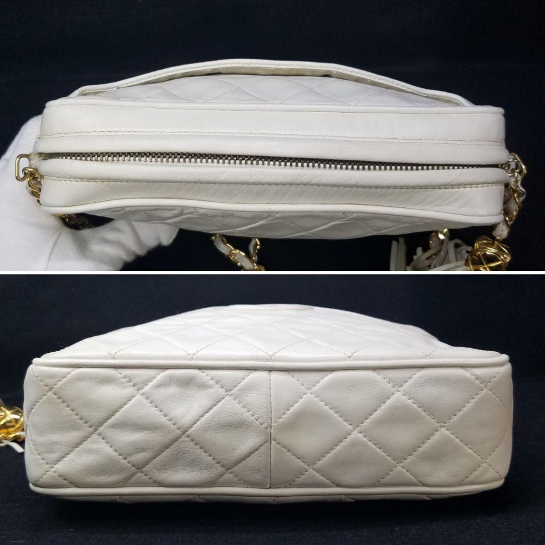 シャネル チェーン ショルダーバッグ フリンジ キルティング オフホワイト系