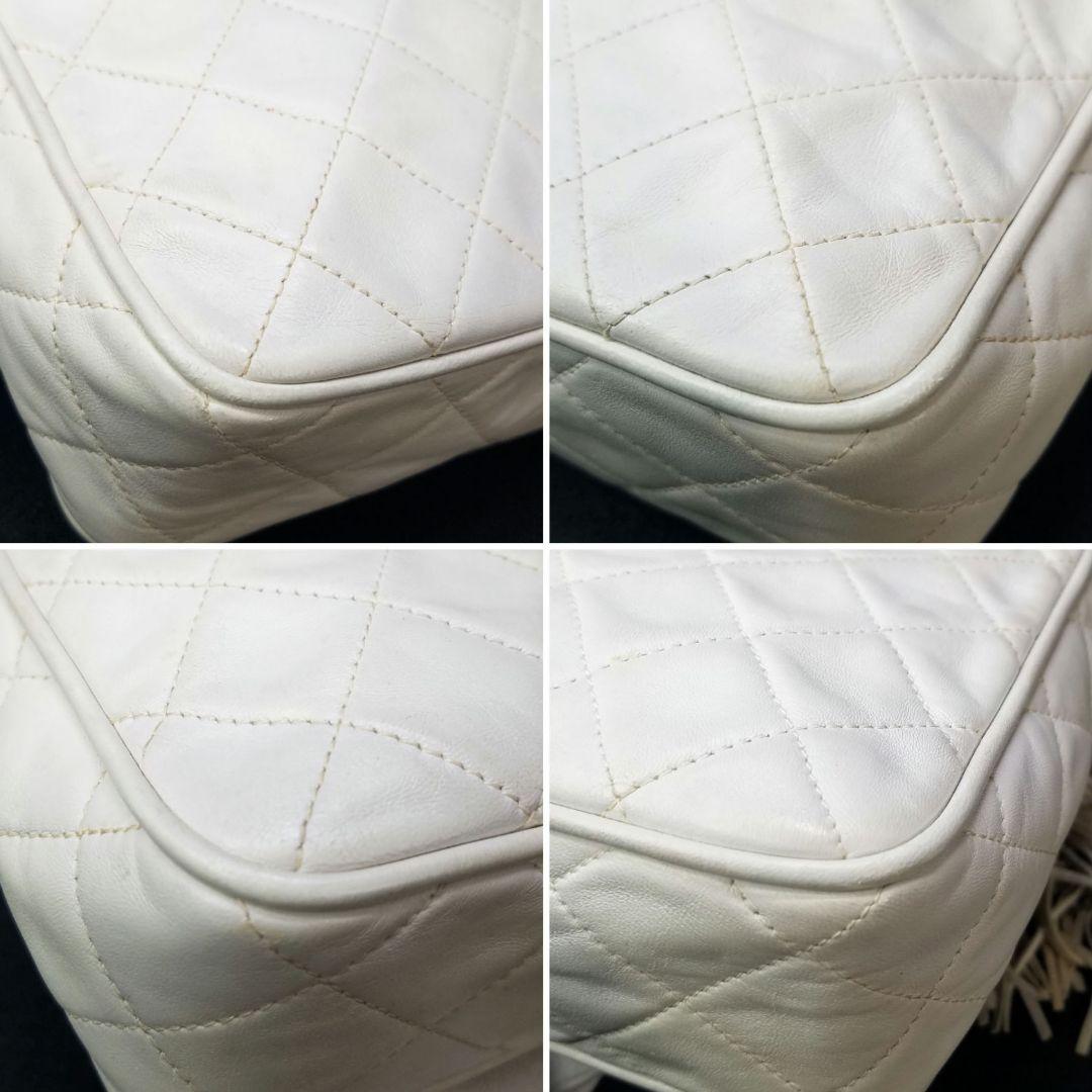 シャネル チェーン ショルダーバッグ フリンジ キルティング オフホワイト系