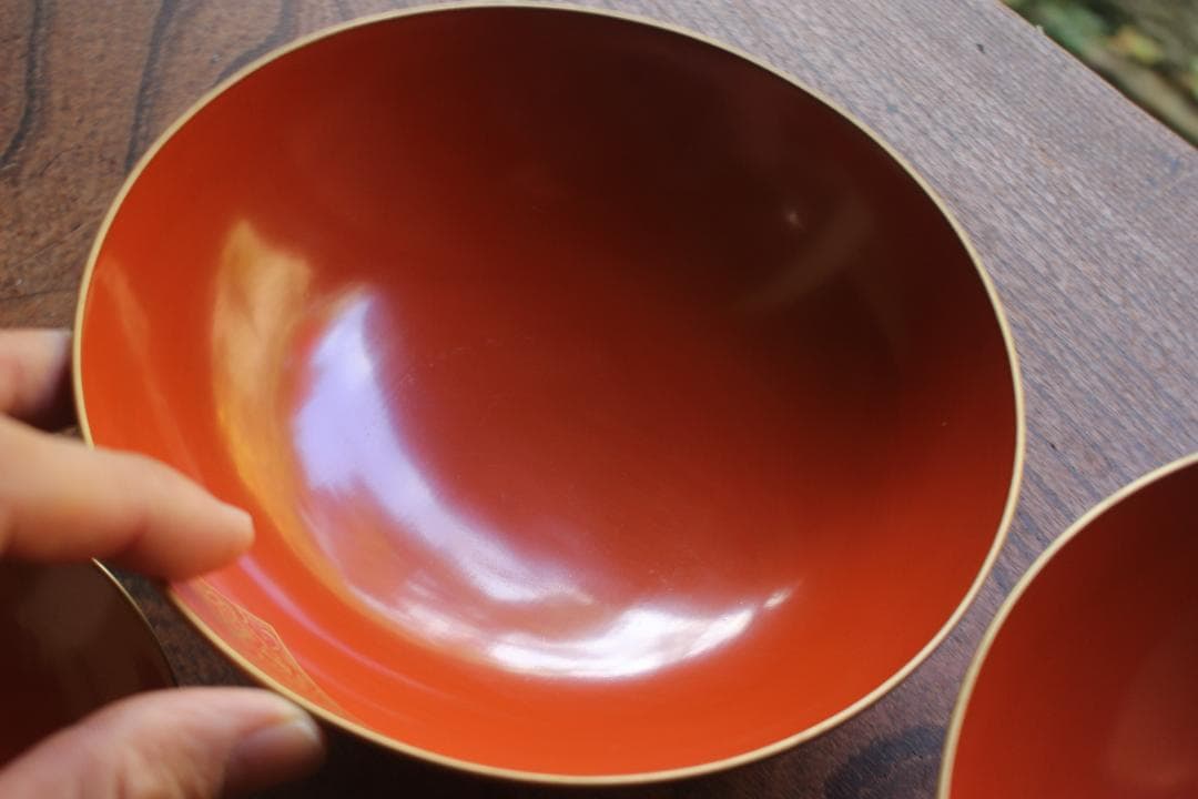 時代逸品！上質朱漆に極上花文沈金の大椀2点（検漆器輪島塗沈金椀雑煮椀