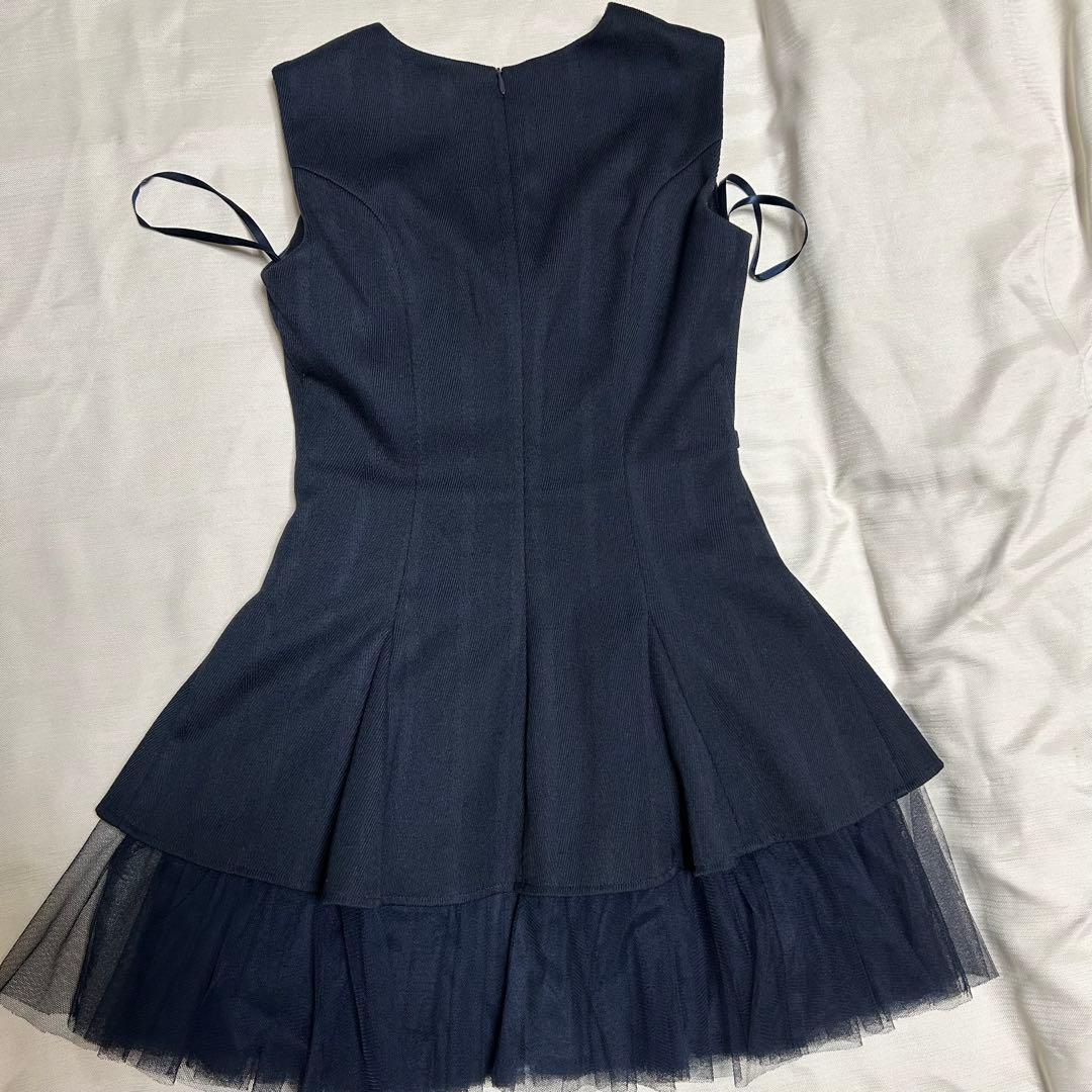 DEA robe de fleurs ネイビー フリルドレス ジッパー付き