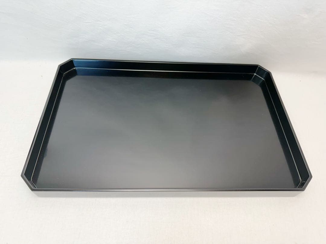 未使用 懐石道具 木製黒真塗 脇引き盆二枚セット 紙箱