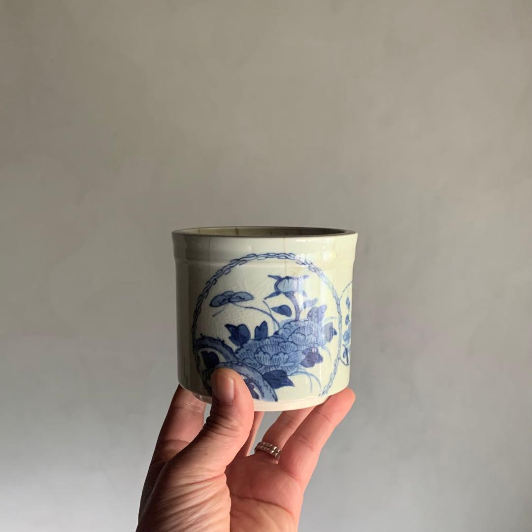 染付 筒 筒茶碗 花窓文 火入れ 古伊万里 古美術 古道具 アンティーク
