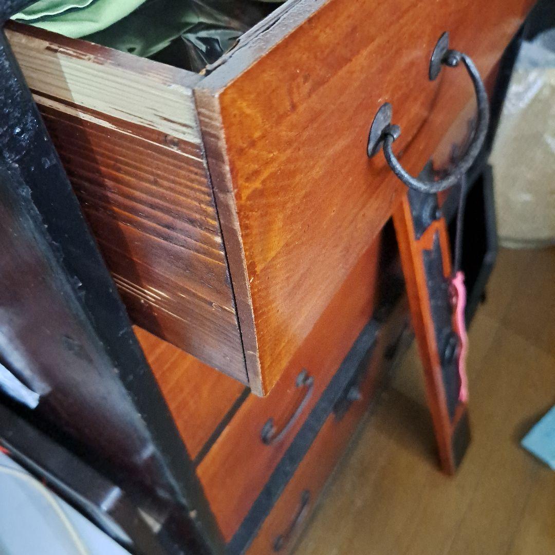 明治時代箪笥 珍品時代鍵付 欅箪笥 四段 金庫引出二段 時代
