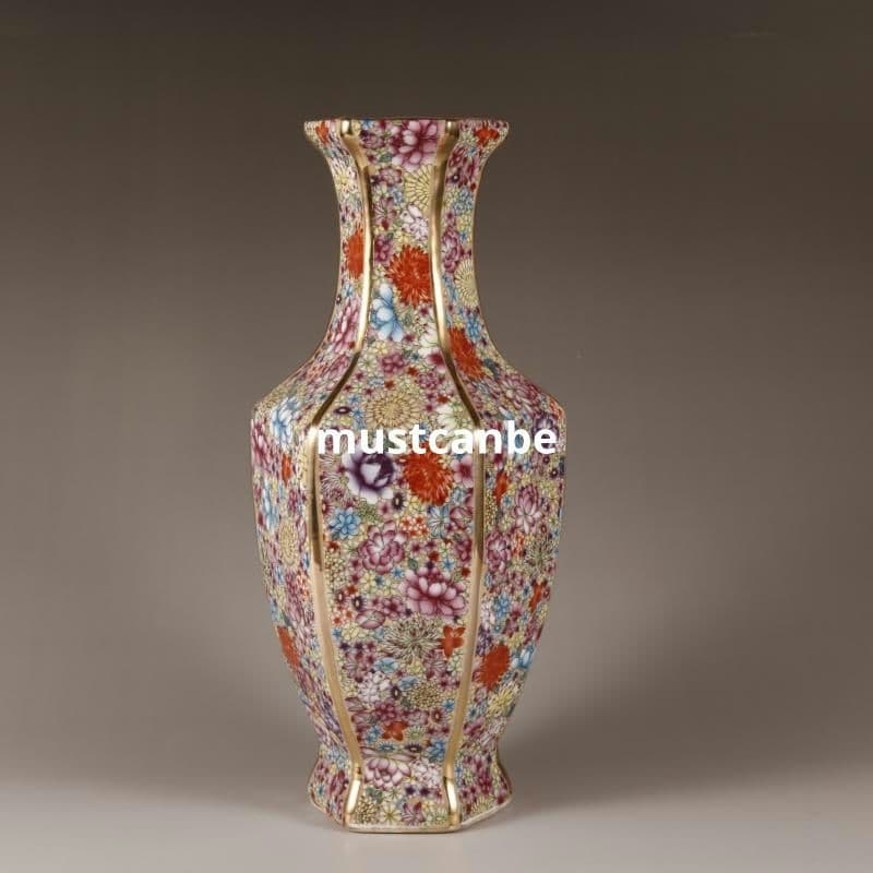 清乾隆琺瑯彩万花六方観音瓶 景徳鎮 陶磁器 装飾品 現代工芸品 美術品 置物