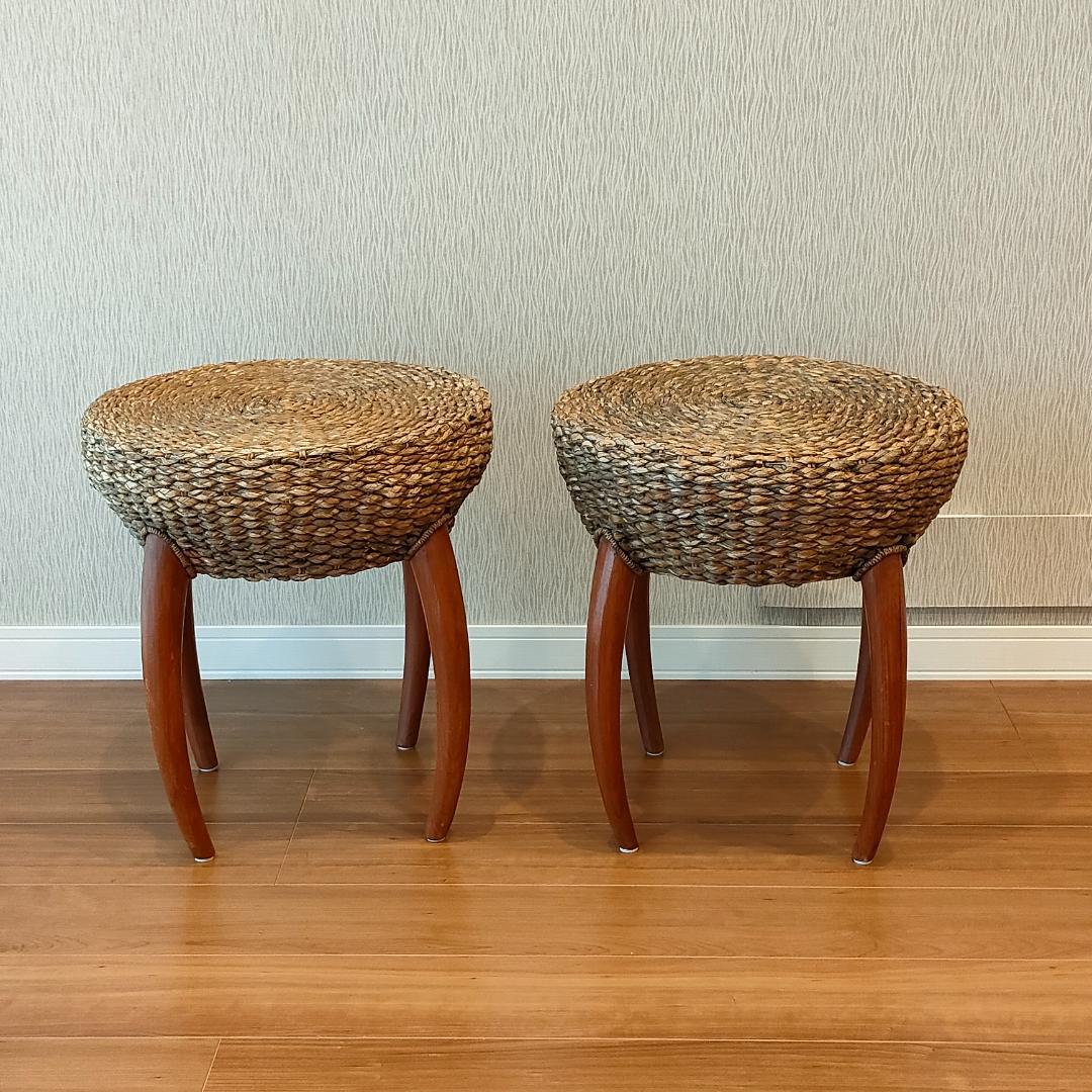 アジアン家具　スツール　ローテーブル　ラウンド　2台セット
