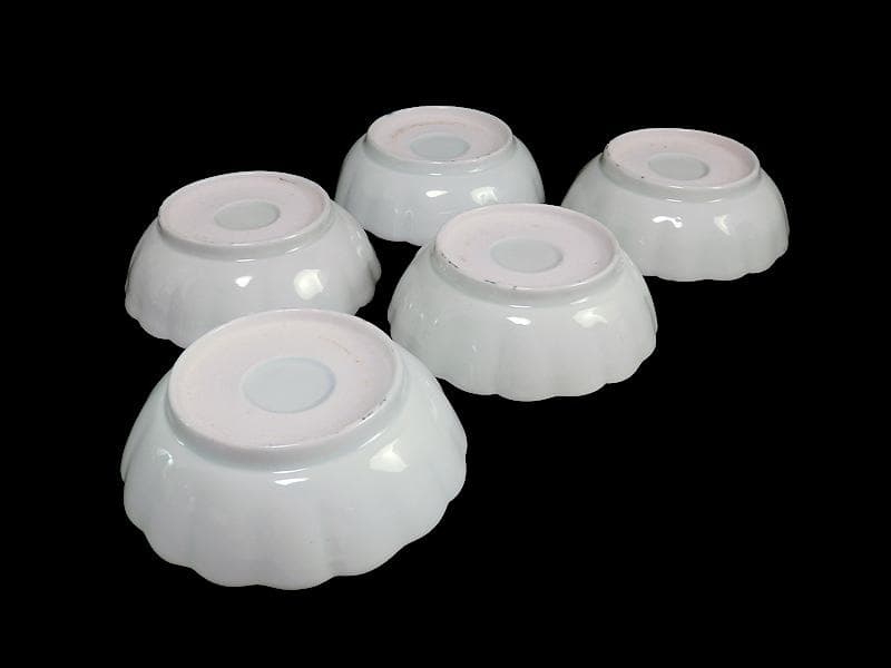 古伊万里　染付　七宝紋に梅の図　膾皿　５客　381AS-CAv