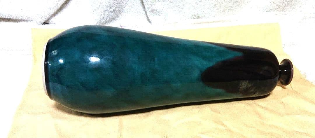 徳田八十吉花入青緑色の陶器 木箱付きA439 N110820931 ベスト