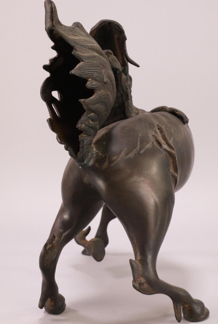 古美術品 時代 古銅 麒麟形香炉 高29.5㎝ 神獣 置物 金属工芸 BJ164