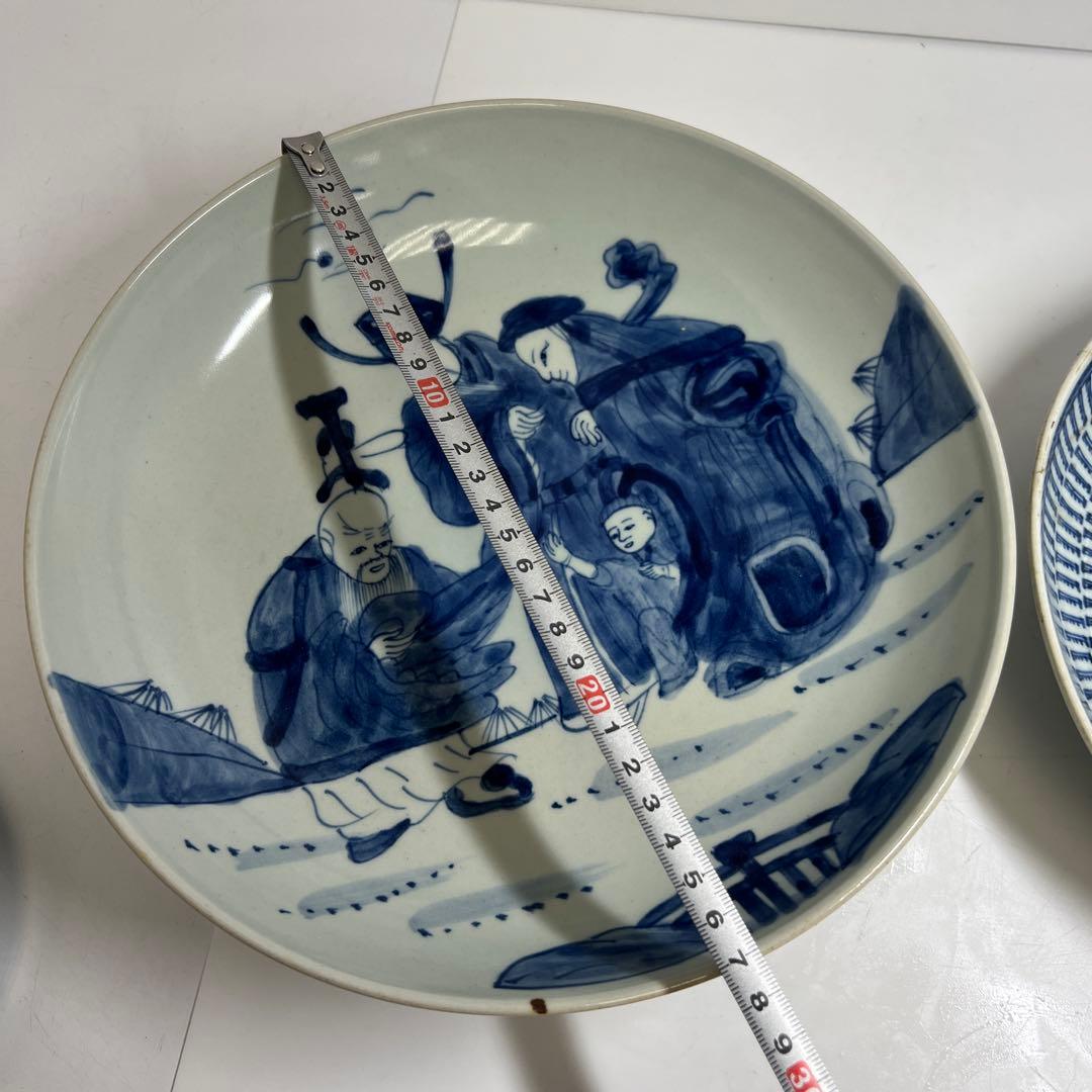 中国清時代　新渡青花皿4点　約27.5/23.5/13.5㎝　東Y7-1104⑤