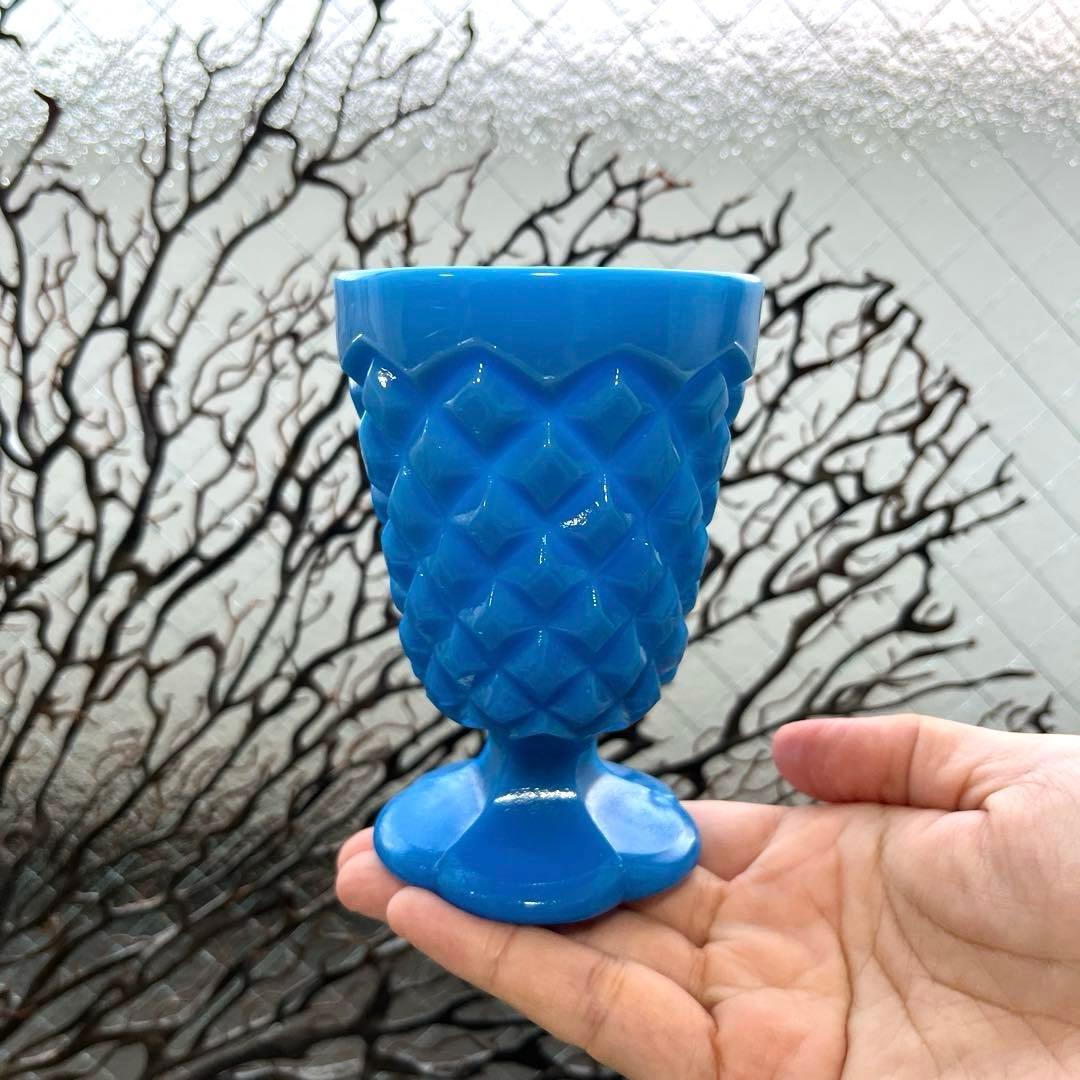 骨董　時代ガラス　希少練りガラス　花底　ダイヤ柄　筒型　氷コップ　ゴブレット１客