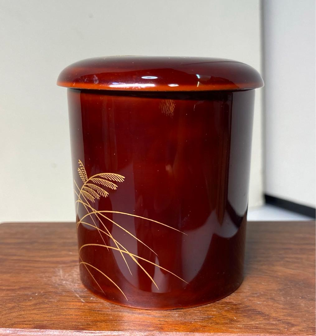 【茶道具】熊谷秀穂造　薄に鈴虫　金輪寺棗（共箱）