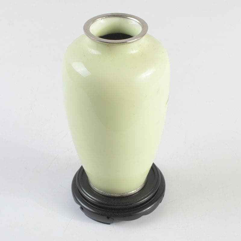 七宝焼 竹文 花瓶 唐木台・時代箱付 V 9462