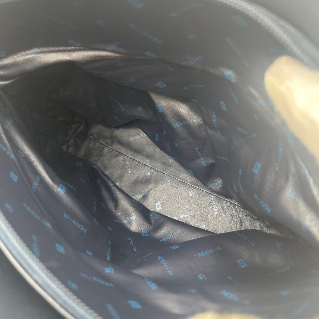 【美品】 印傳屋 インデンヤ ハンドバッグ 唐草模様 ネイビー 甲州印伝