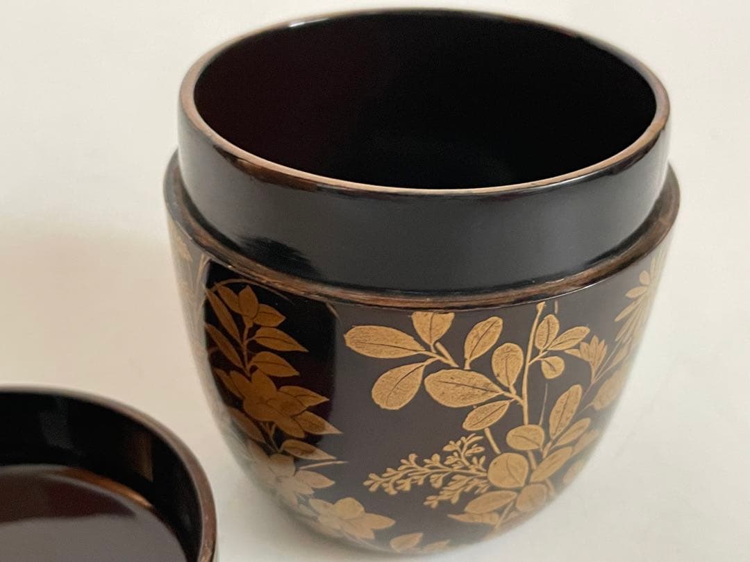 骨董 アンティーク 蒔絵 菊 萩 花文様 棗 箱なし 古蒔絵 時代蒔絵 秋草