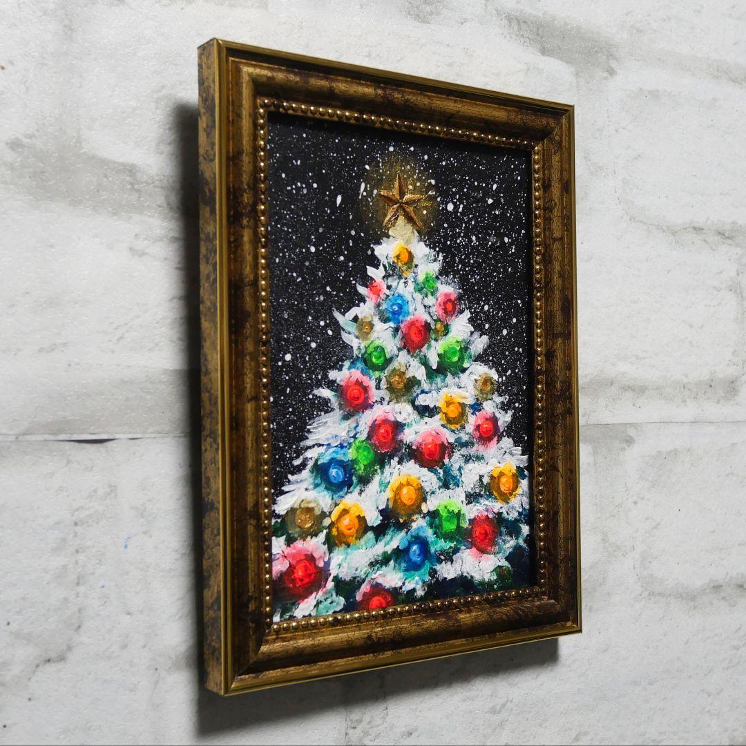 【雪のクリスマスツリー】絵画 油彩 油彩画 絵 油絵