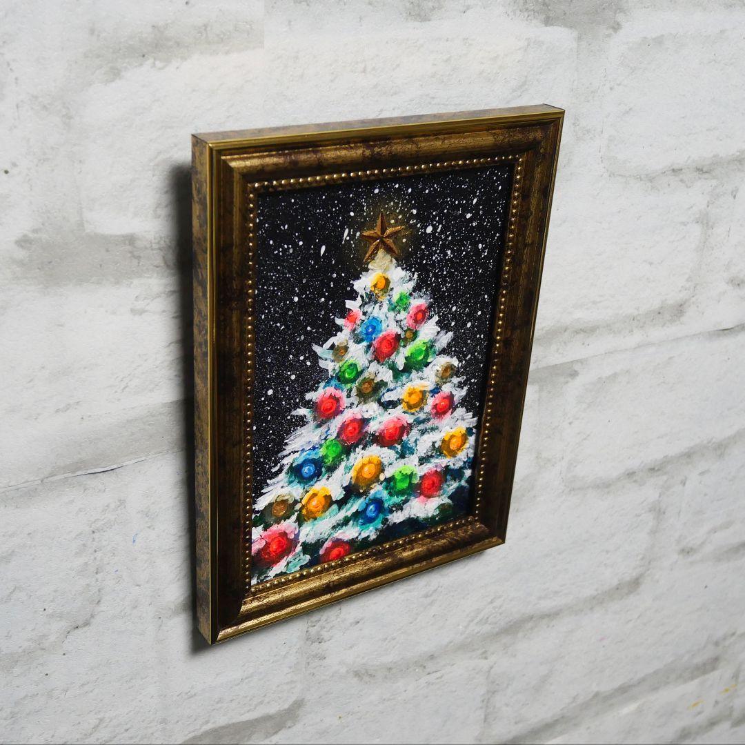 【雪のクリスマスツリー】絵画 油彩 油彩画 絵 油絵