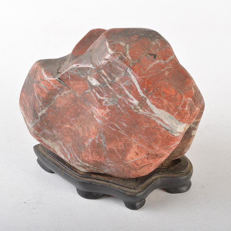 天然石 鑑賞石 佐渡赤玉石 赤石 置物 重さ約2.5㎏ 唐木台付 C R6924