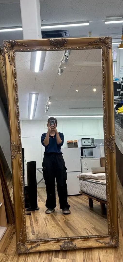 全身鏡 アンティーク調 ミラー 180cm 大型 ヴィンテージ調 ゴールド①