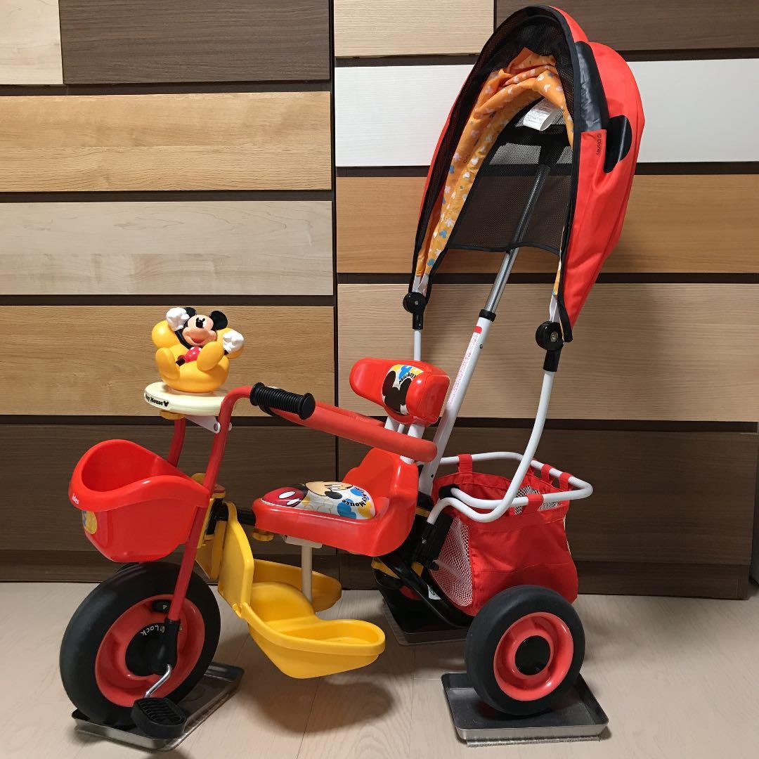 ミッキーマウス手押し三輪車 サンシェード付き - メルカリ