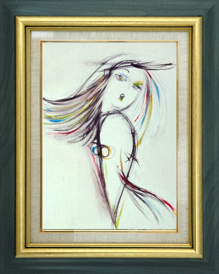 油絵 菅家令子 絵 絵画 インテリア 額付(黒) F4-080214 人物 女性