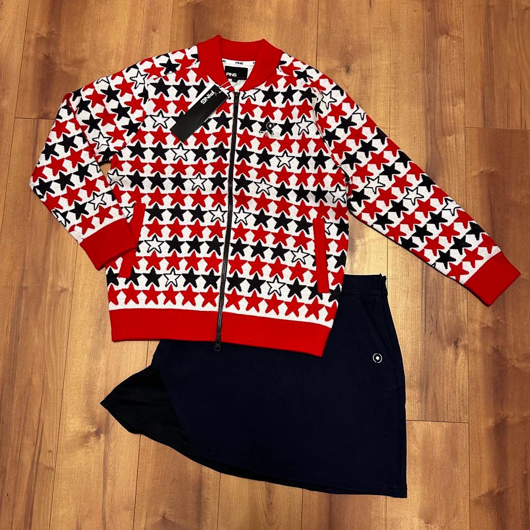 裏地付き　防風　ニット　アウター　保温スカート　セットアップ　秋冬　真冬ゴルフ