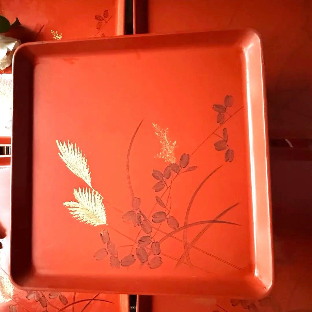 2209様感謝‼️特別価格‼️節目JAPAN GOZENGOLDすすき沈金朱御膳5客