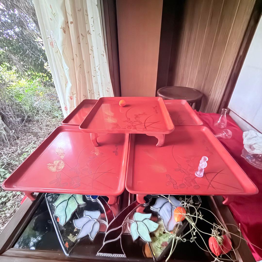 2209様感謝‼️特別価格‼️節目JAPAN GOZENGOLDすすき沈金朱御膳5客