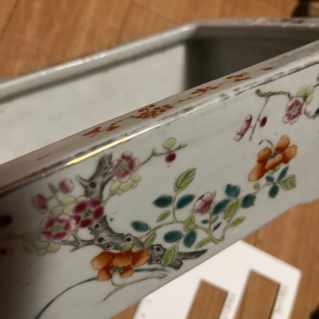 超希少アンティーク水盤中国骨董陶芸長方花器生花