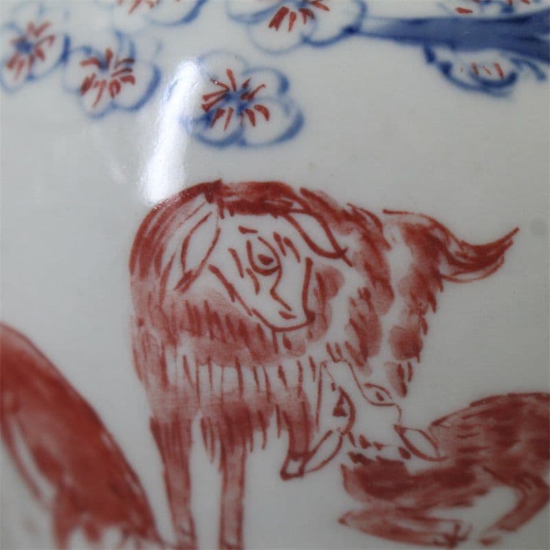 清康煕青花釉里紅三羊開泰梅瓶 景徳鎮 陶磁器 装飾品 現代工芸品 美術品 置物