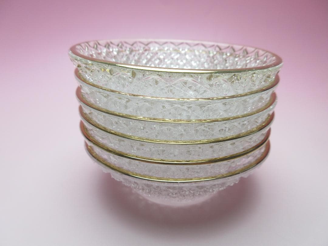 江戸ガラス ギヤマン 金縁 花魚子模様 小鉢 盃 6客 70307 - メルカリ