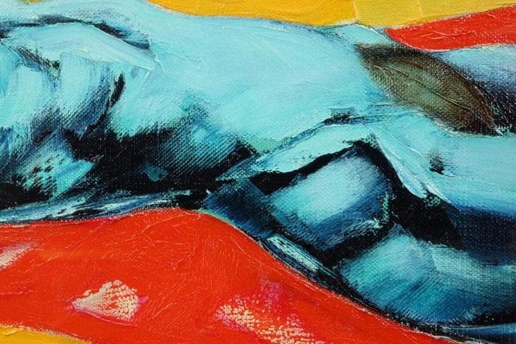 焔仁 「波路」 肉筆油彩10号 三越取扱シール　真作保証