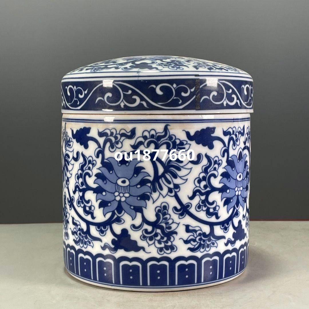 清乾隆鯖花卉図紋蓋缶 景徳鎮 陶磁器 装飾品 現代工芸品美術品 置物