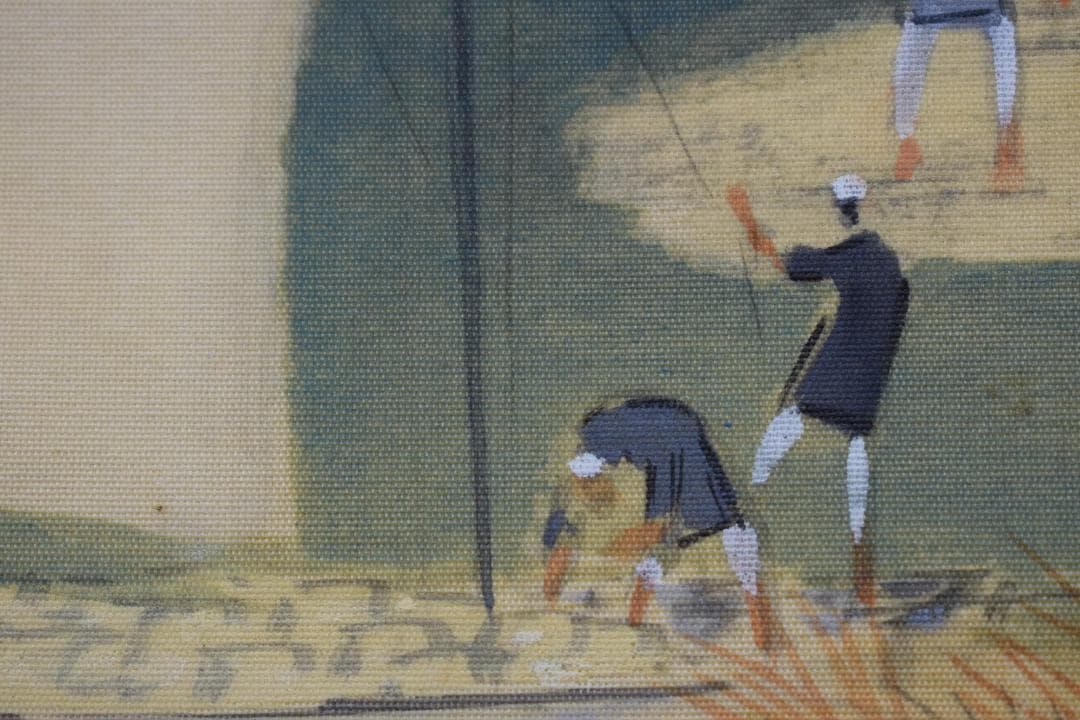 真作】山下竹斎/湖畔秋色図/秋景山水人物図/掛軸☆宝船☆