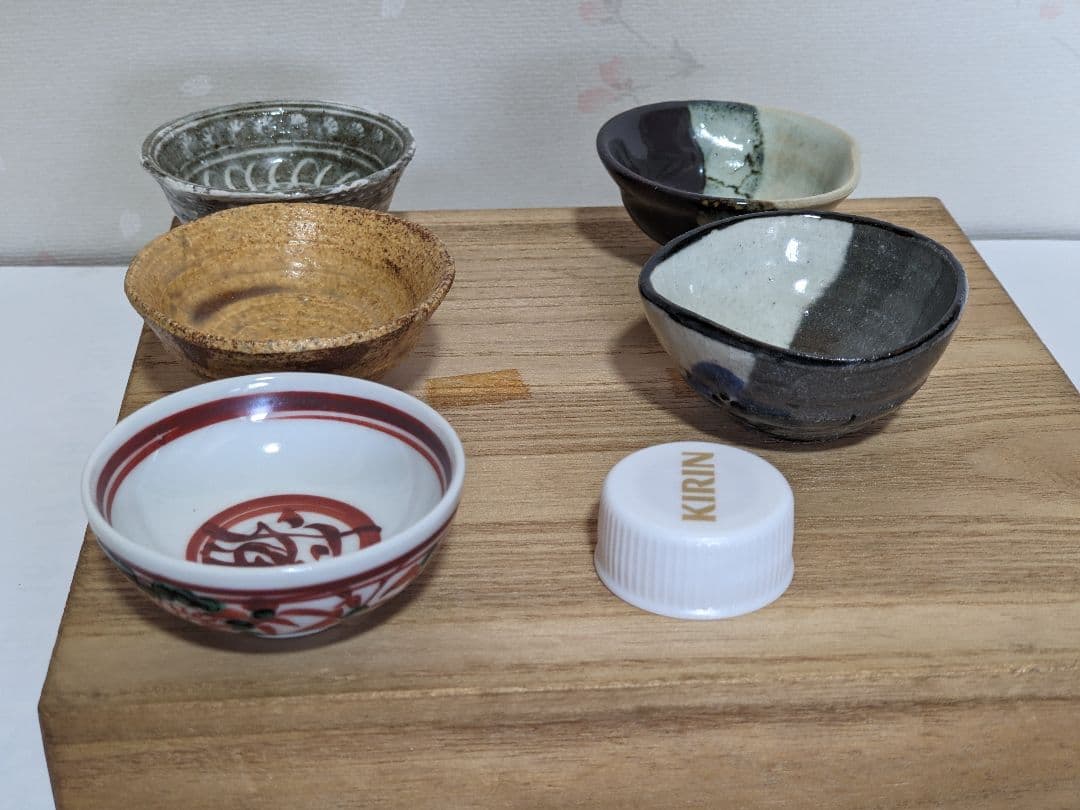 ♢京焼 清水六兵衛窯 色変わり酒器 小盃五種 黄瀬戸