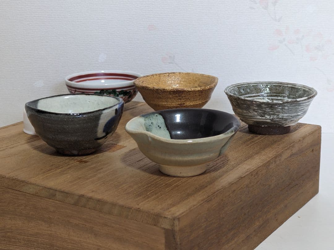 ♢京焼 清水六兵衛窯 色変わり酒器 小盃五種 黄瀬戸