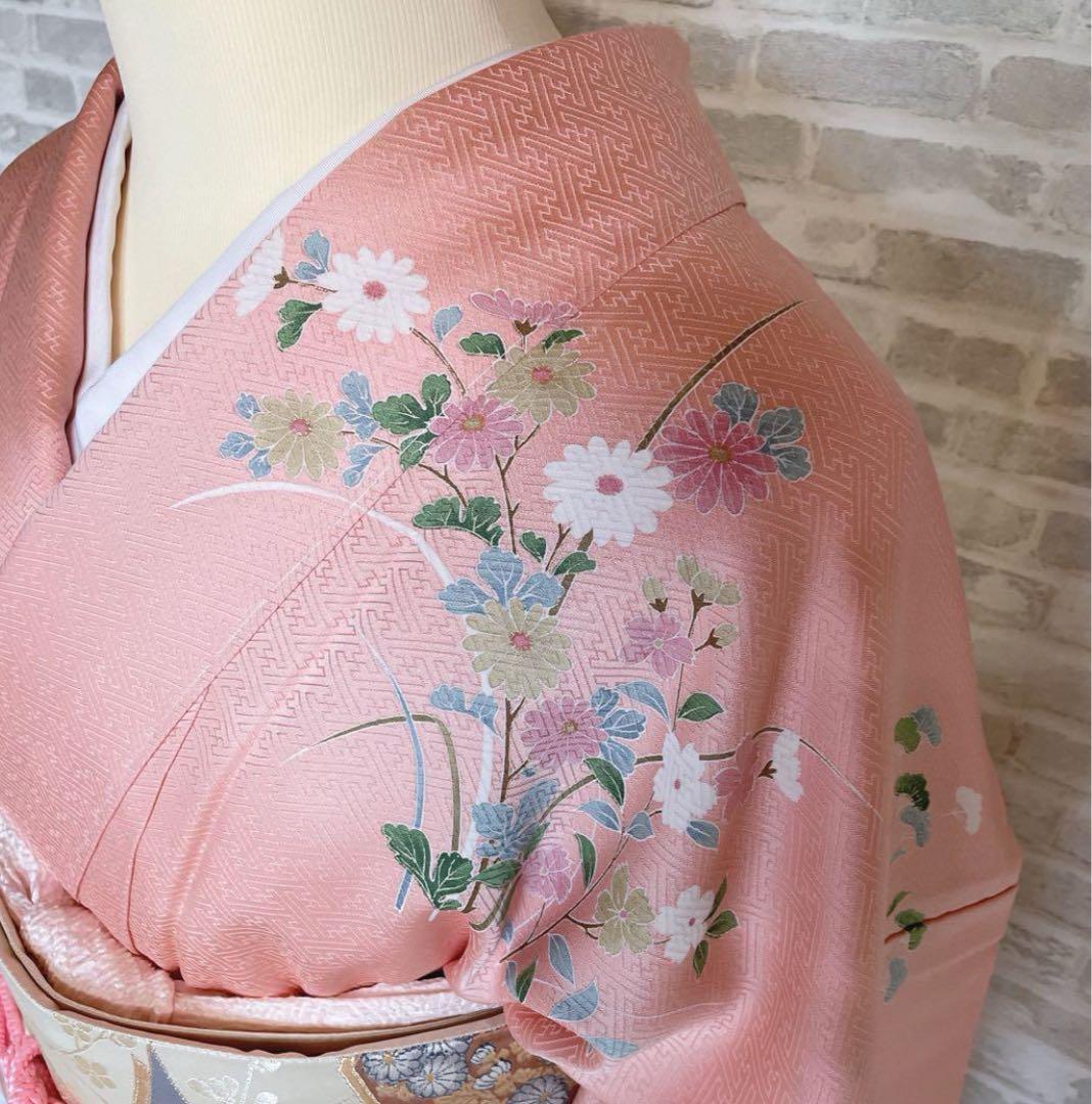 訪問着 フルセット 友禅 扇子 地紋 金彩加工 綸子 しつけ糸付き 着物 L1