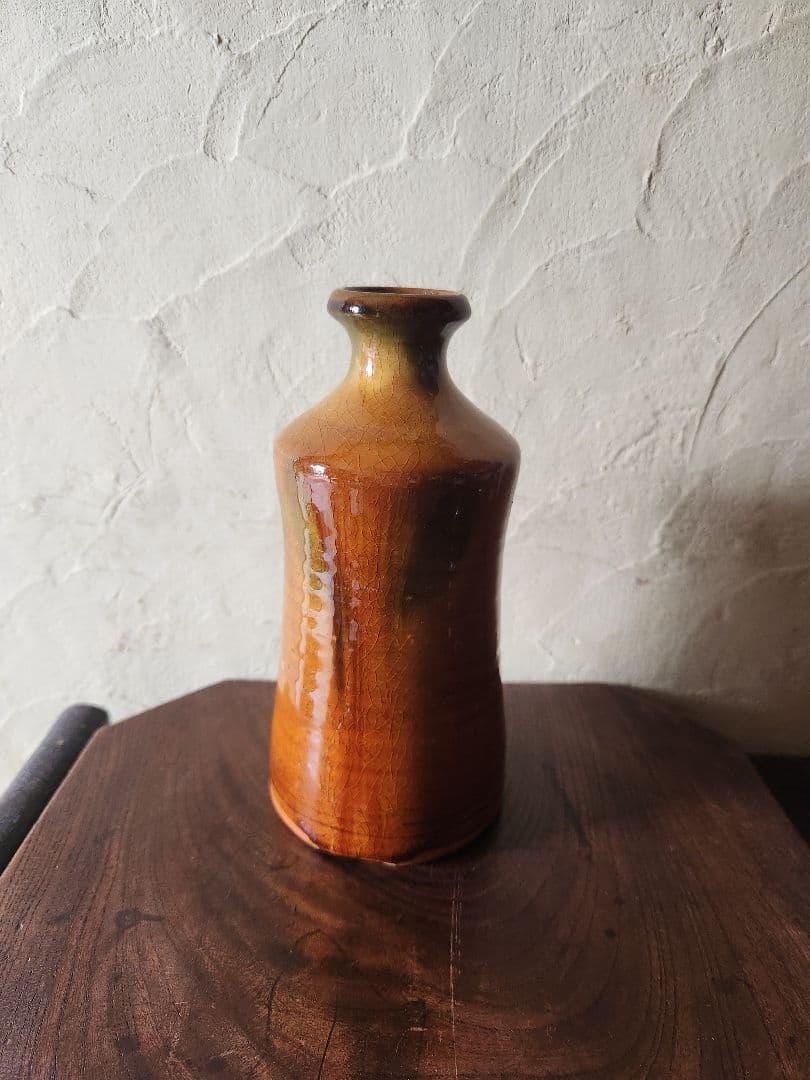 江戸期？骨董飴釉壺双耳付き花瓶在銘民藝古民家茶道具