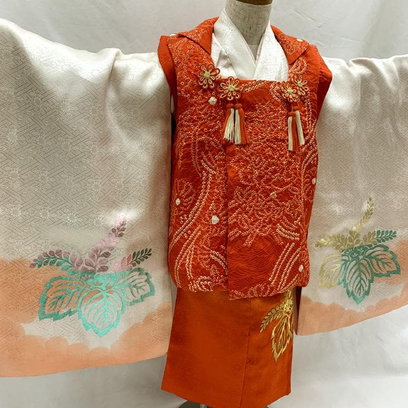 511ag71□七五三 三歳 女児 着物&被布&長襦袢 総刺繍 鳳凰 桐□良好