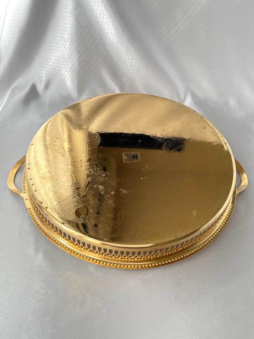 スウェーデン】ハンドル付きギャラリートレー 31cm 【ゴールドプレート】