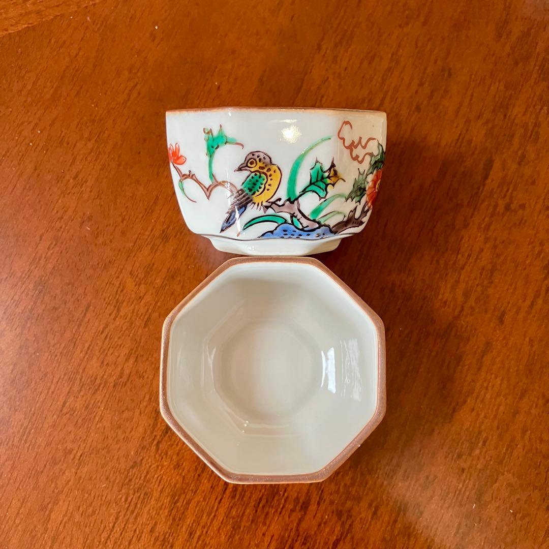 希少 美品 九谷焼 晩酌 古九谷 風花鳥 クタニヤキ 酒器 徳利2客 猪口